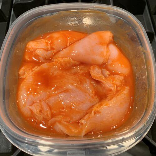 buffalo chicken salad marinate chicken in hot sauce1