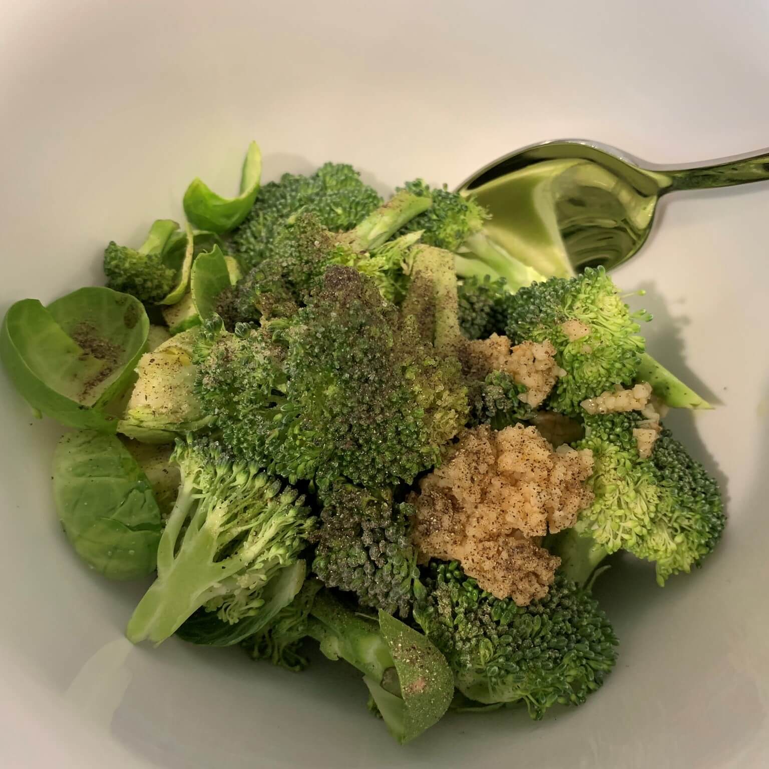 brussel sprout broccoli put all ingredients into a bowl